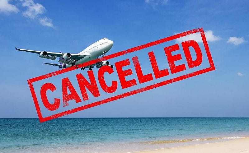 image of an airplane with the text cancelled written over it