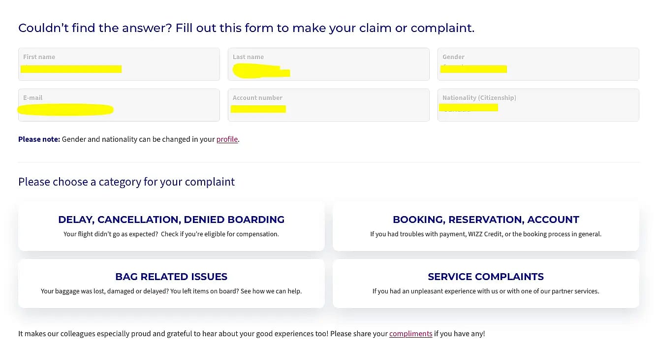 Wizz Air Complaint Form