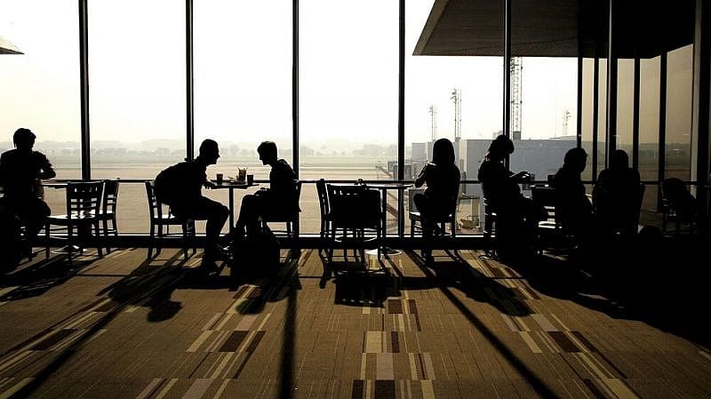 air passengers in the airport terminal