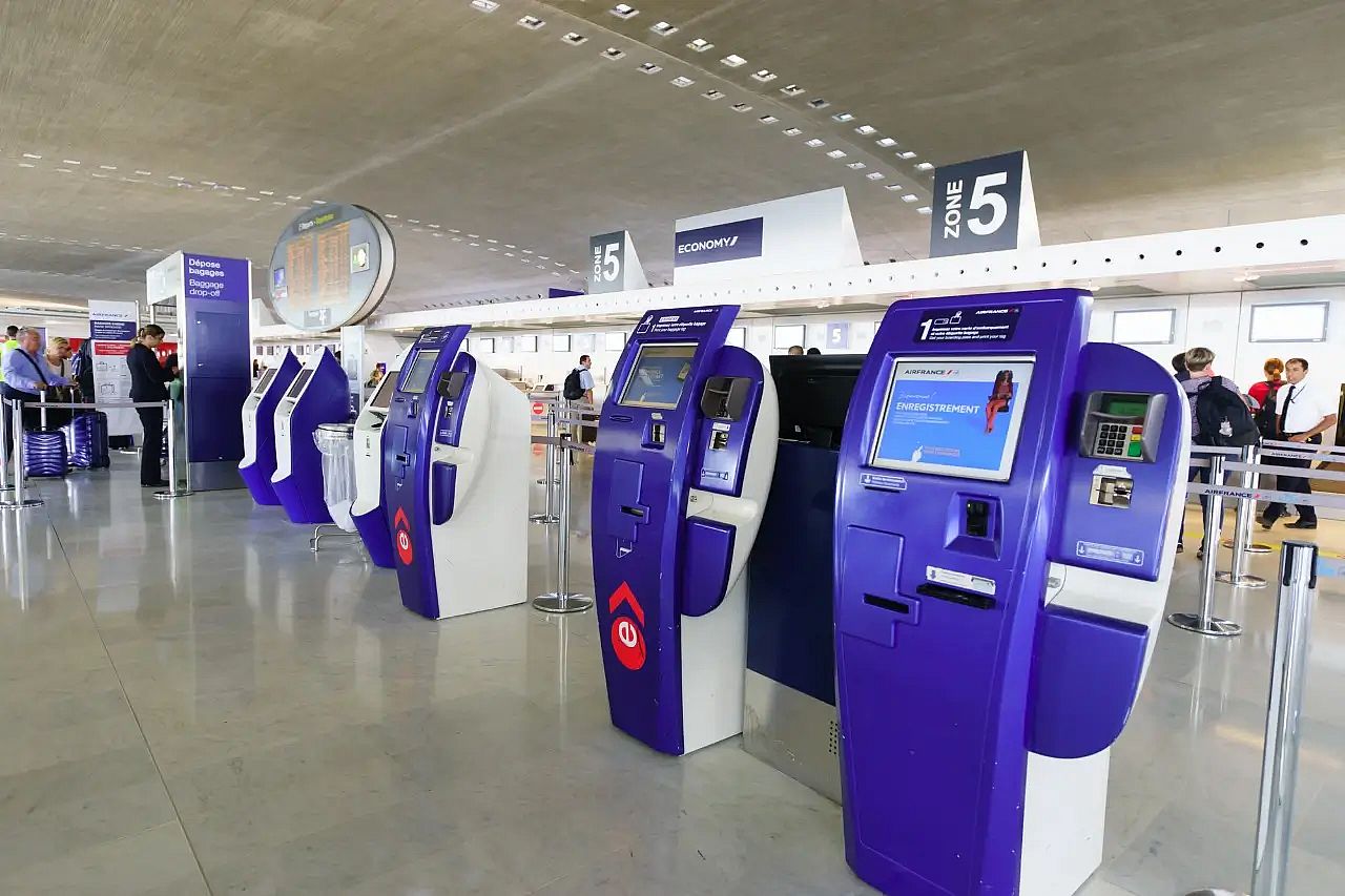 The Air France interactive check-in kiosks at Roissy Airport