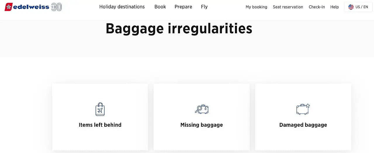 baggage irregularities edelweiss air