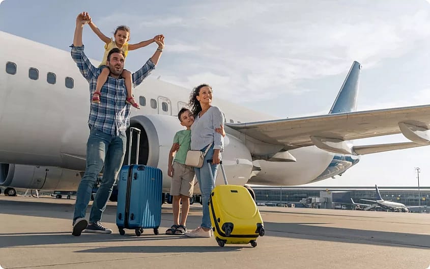 Familie l&acirc;ngă avion