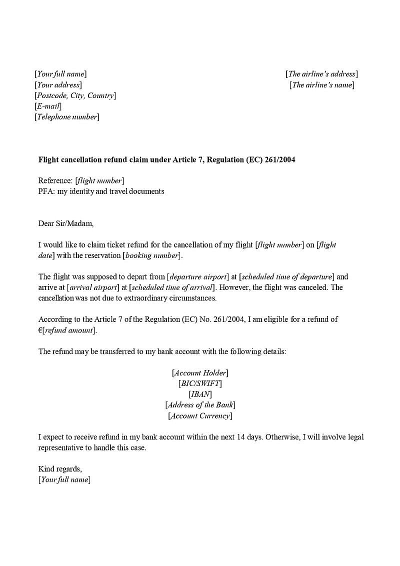 This is a sample letter you can use to make Vueling Airlines refund request