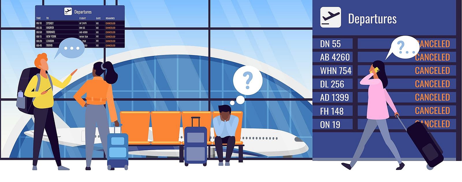 putnici koji čekaju na aerodromu zbog otkazanih etova
