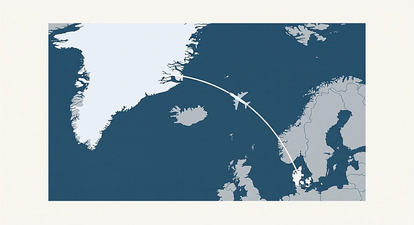 Flyrute Kastrup Nuuk kort over Gr&oslash;nland