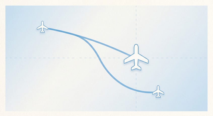 Kort over omdirigeret flyrute