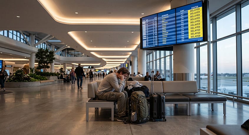 Forsinket fly i lufthavn med passager