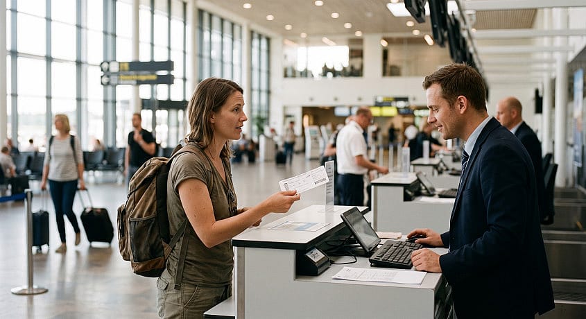 Passager ved ombookningsskranke