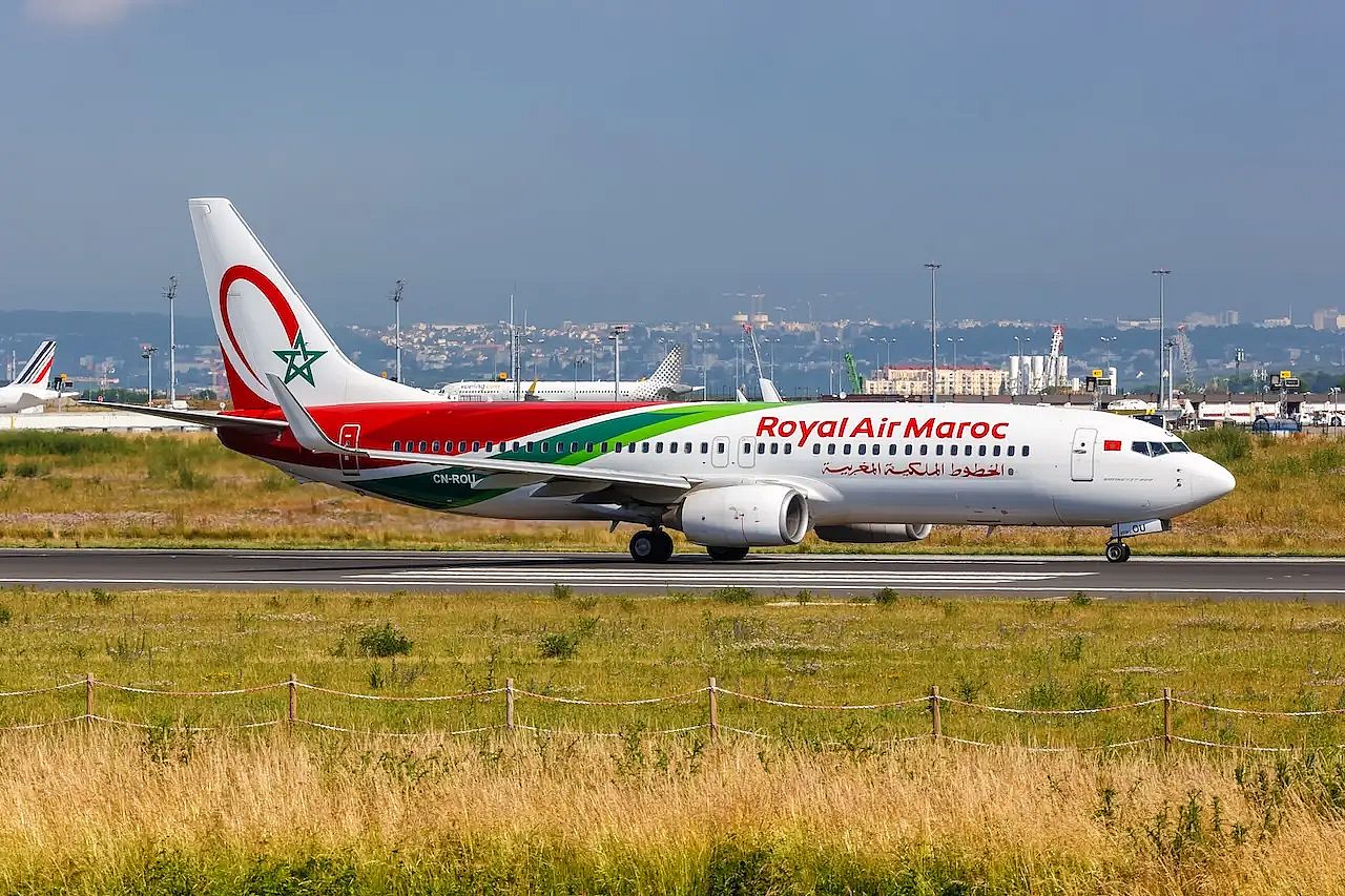 A Royal Air Maroc delayed flight taxis for takeoff at Paris Orly Airport