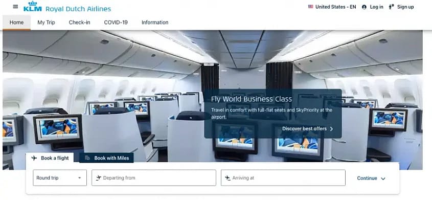 screenshot KLM ticket purchase option
