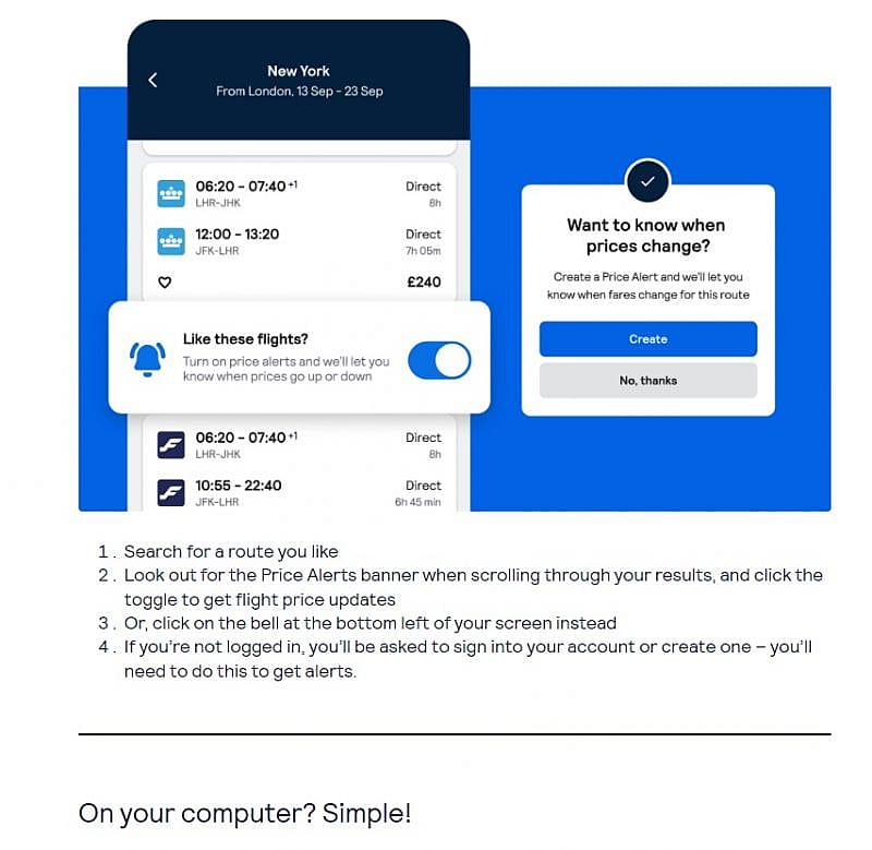 Using Skyscanner price alert to book flights