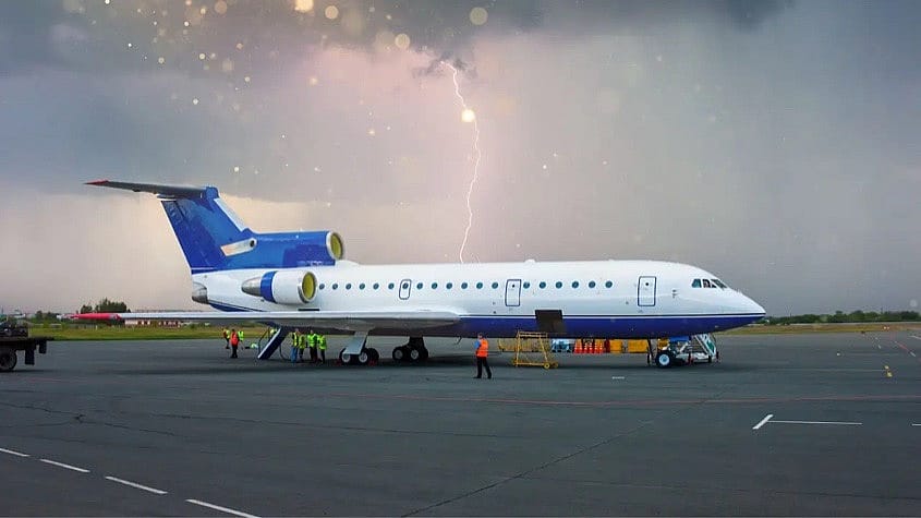Lightning striking near a plane