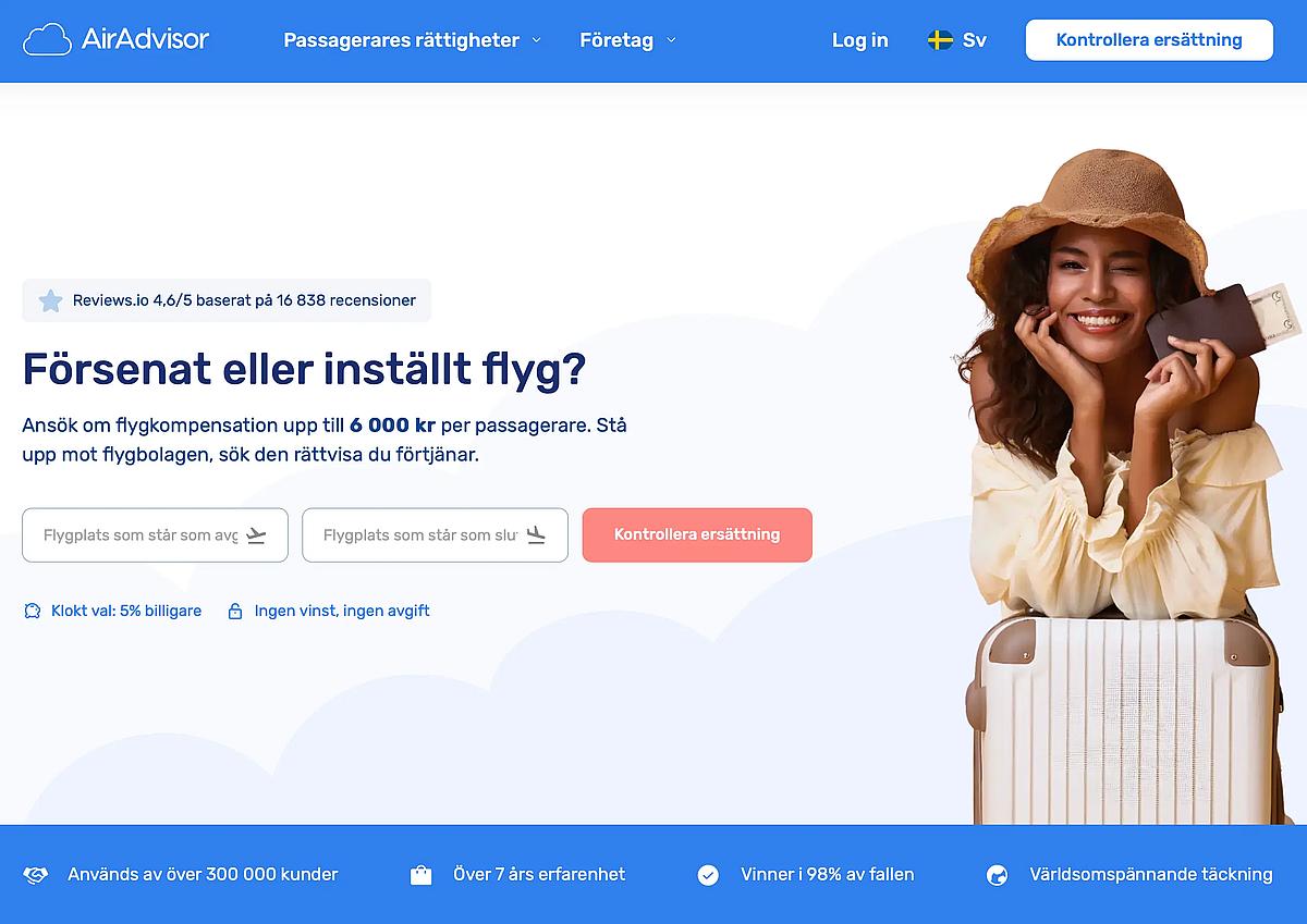 AirAdvisor &auml;r den b&auml;sta tj&auml;nsten f&ouml;r flygkompensation i Sverige och EU