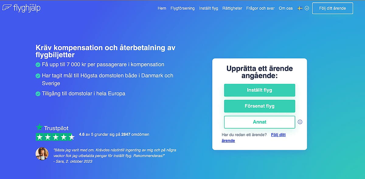 Flyghj&auml;lp &auml;r en av de b&auml;sta tj&auml;nsterna n&auml;r det kommer till flygers&auml;ttning inom Sverige och EU
