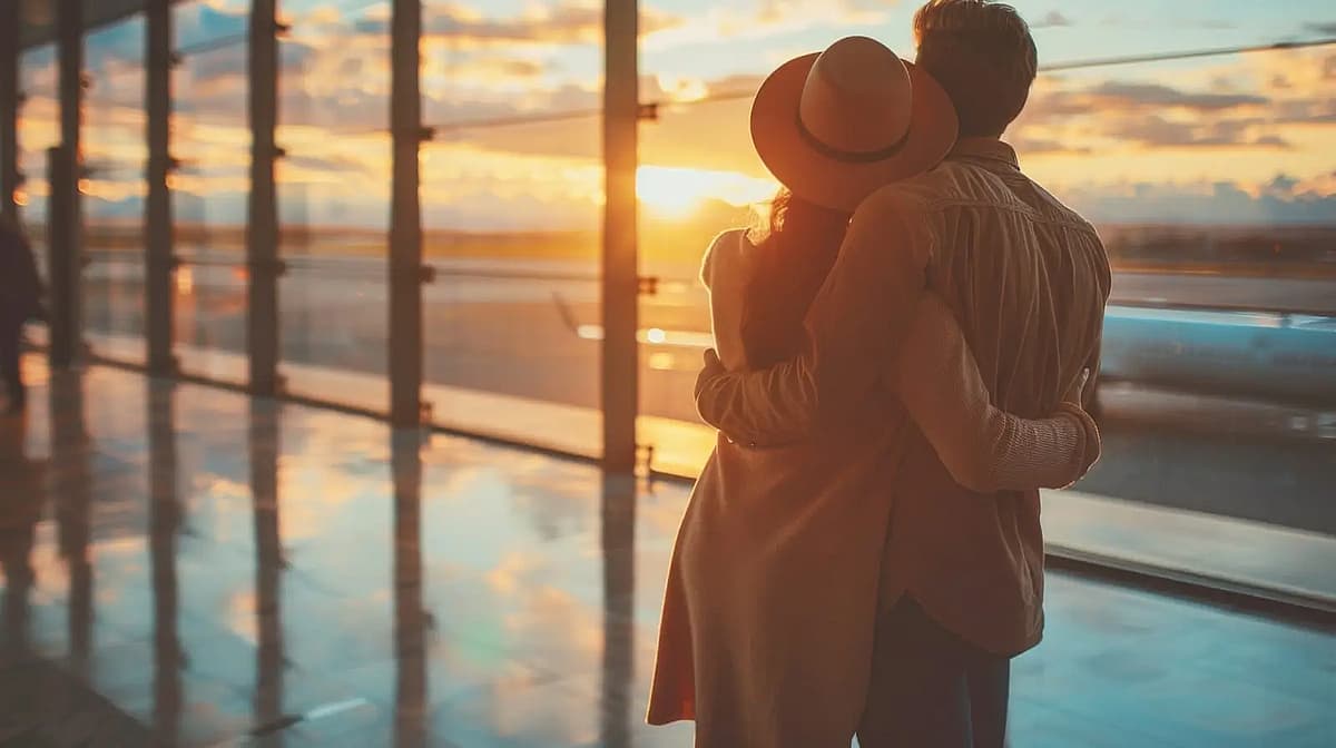 a young couple at the airport