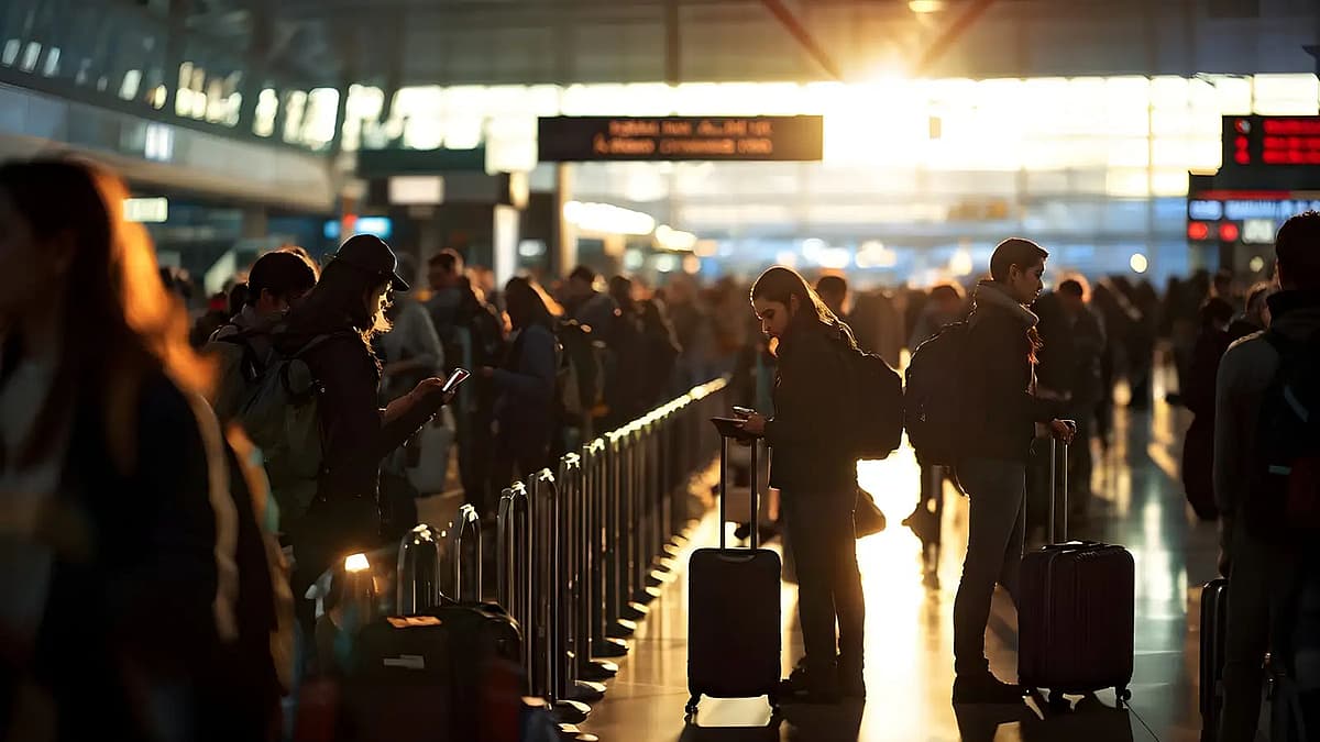 une foule de passagers en attente &agrave; cause de gr&egrave;ve