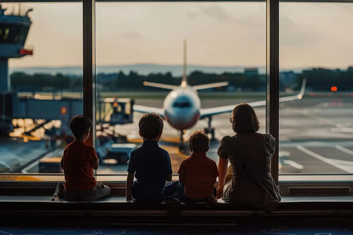 une famille de voyageurs dans un a&eacute;roport
