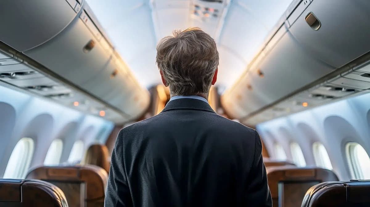 um homem a atravessar o avi&atilde;o
