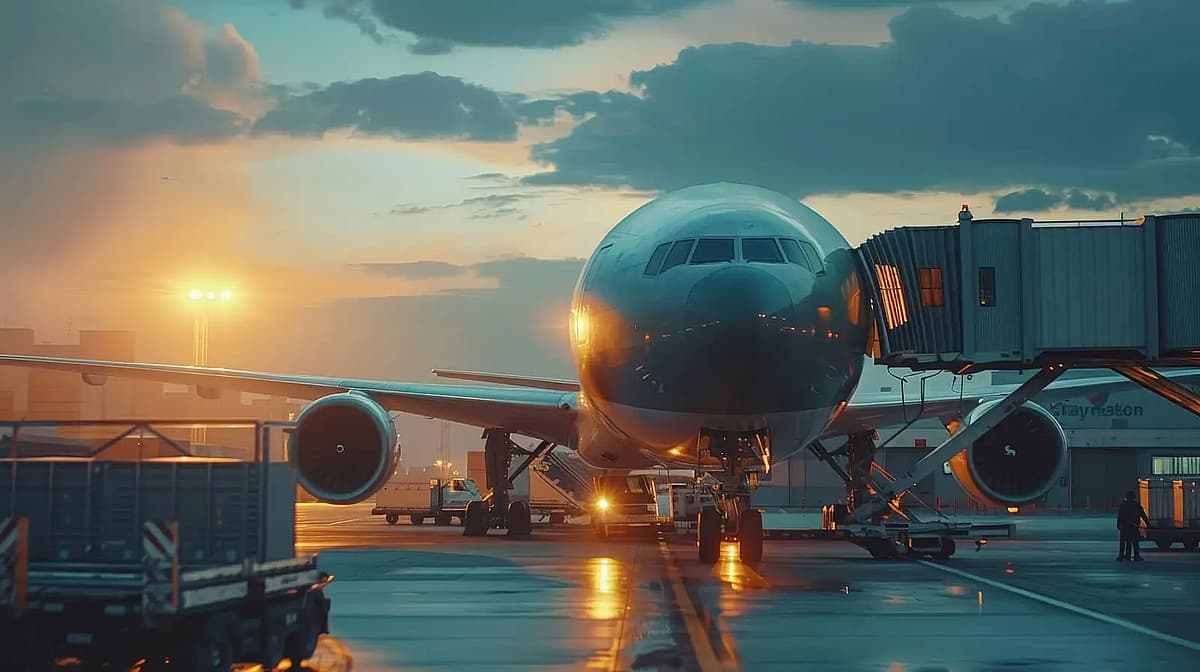 un avion &agrave; l'a&eacute;roport se pr&eacute;pare pour d&eacute;colage