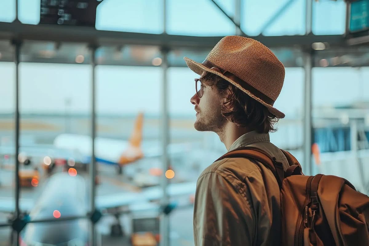 un pasajero espera su vuelo en un aeropuerto