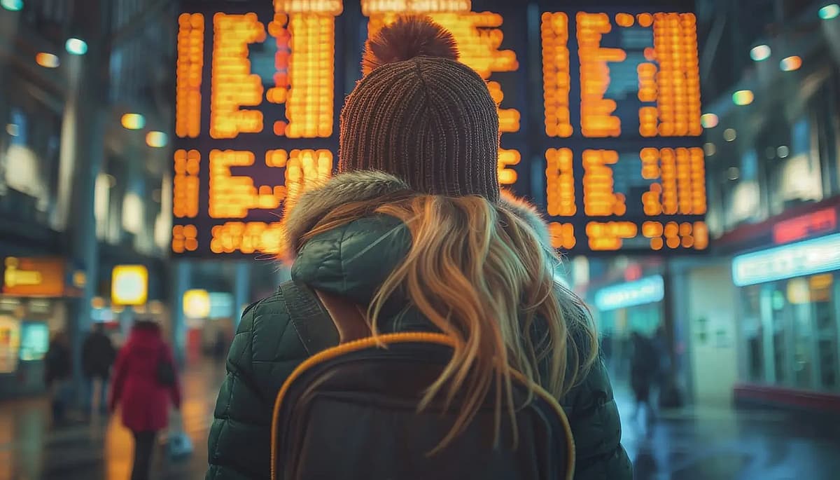 une voyageuse avec un sac a dos dans un aeroport