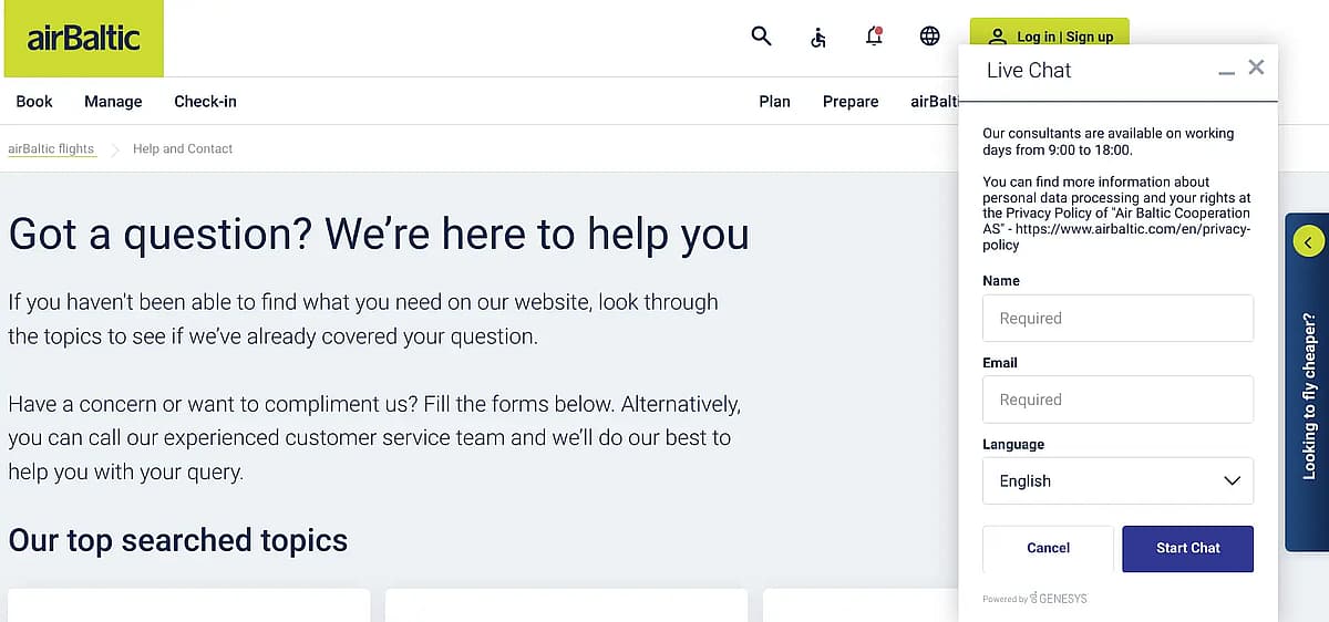 Air Baltic chat bot