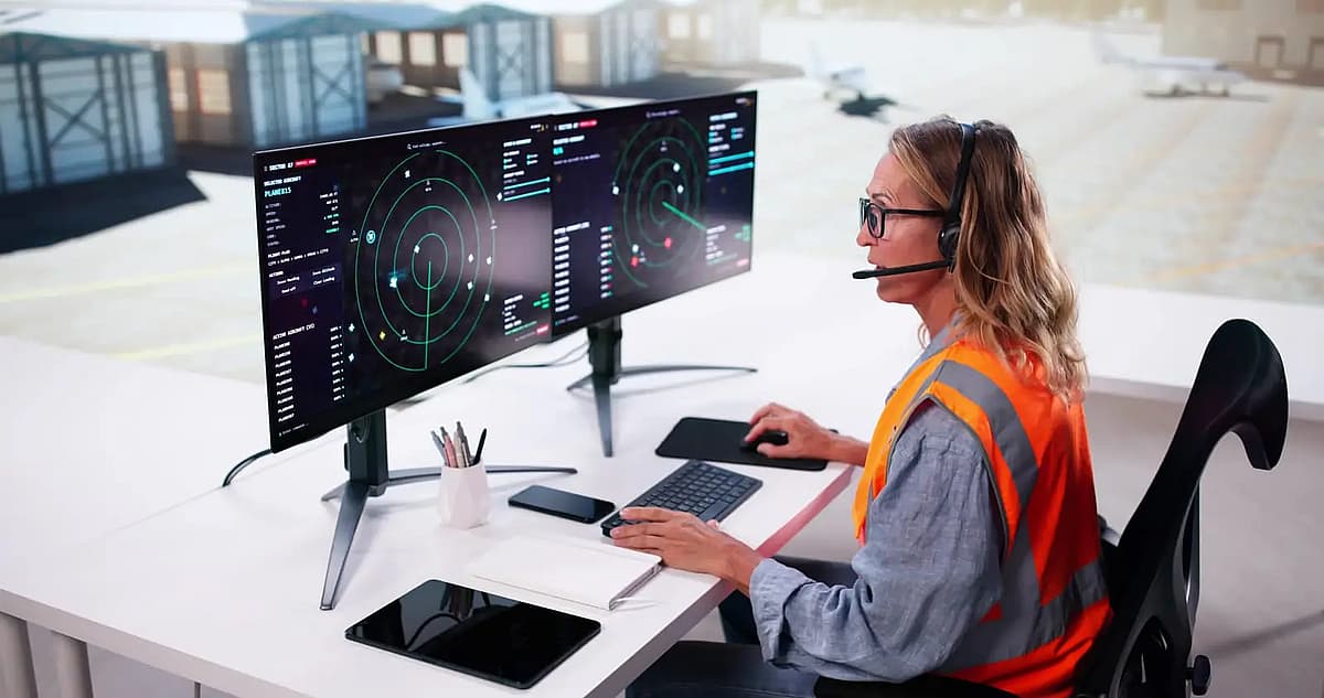 airport traffic security employee monitoring aircrafts