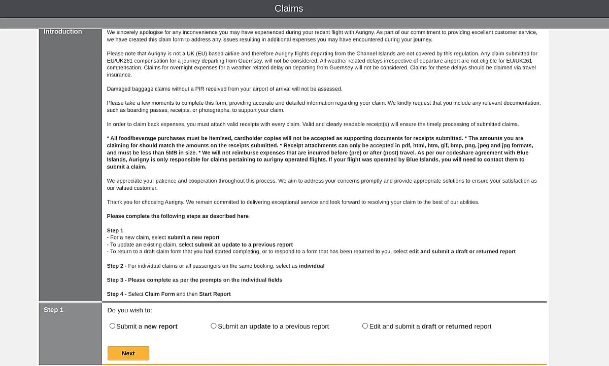 aurigny compensation form