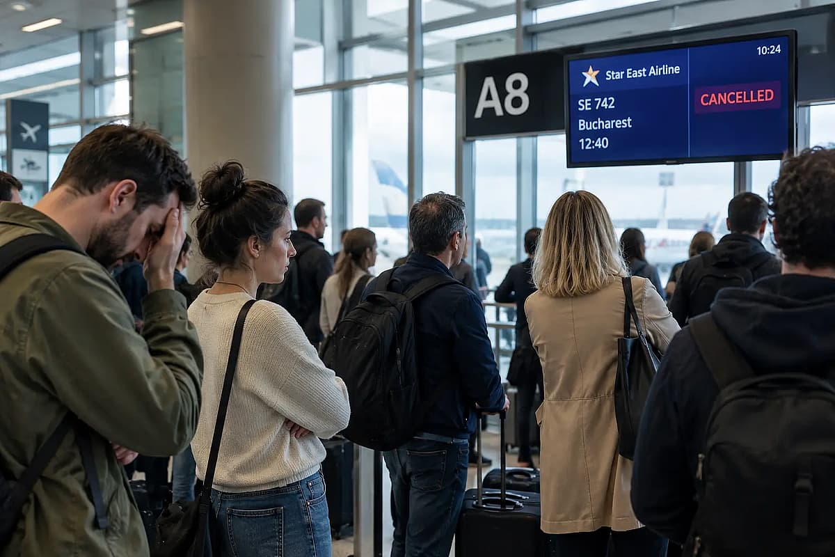 oamenii &icirc;și așteaptă zborul &icirc;n aeroport