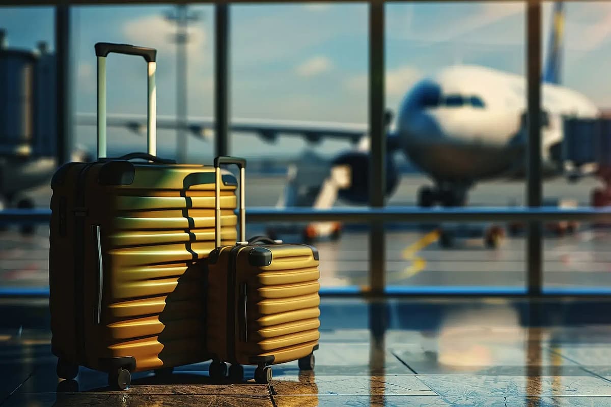un ensemble de valises dans un a&eacute;roport