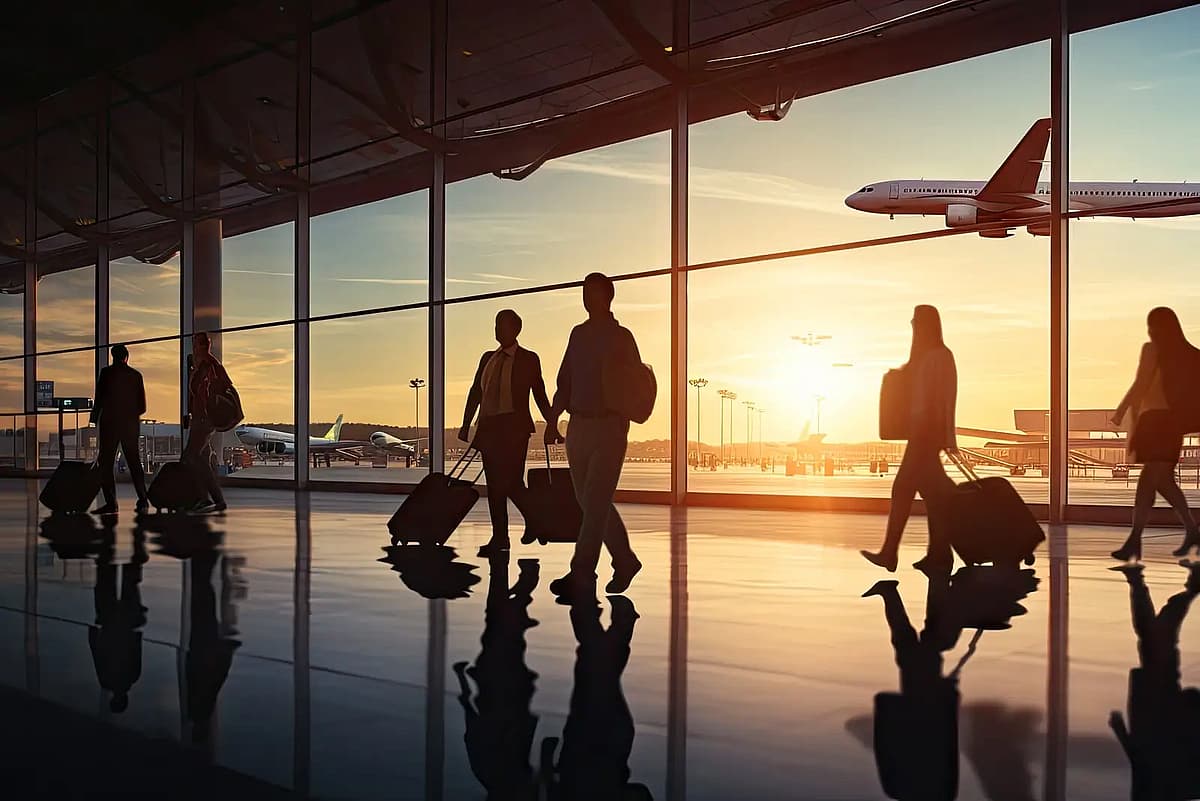 pasagerii se plimbă printr-un aeroport