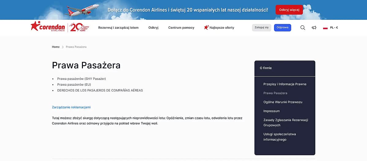 prawa pasazera corendon