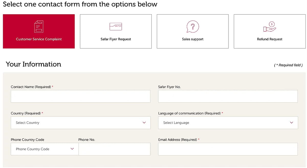 royal air maroc contact form