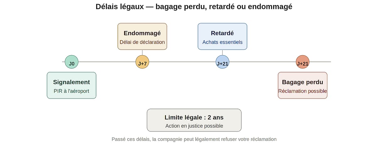 timeline delais bagage