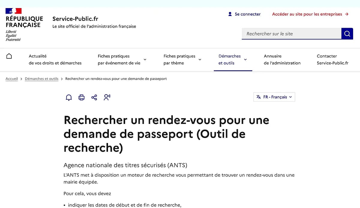 trouver un rdv pour le renouvellement d'un passeport