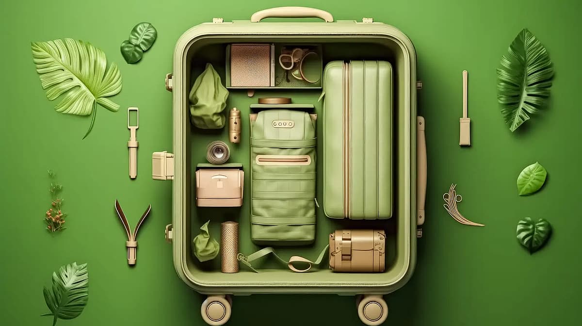 valise verte sur un fond assorti