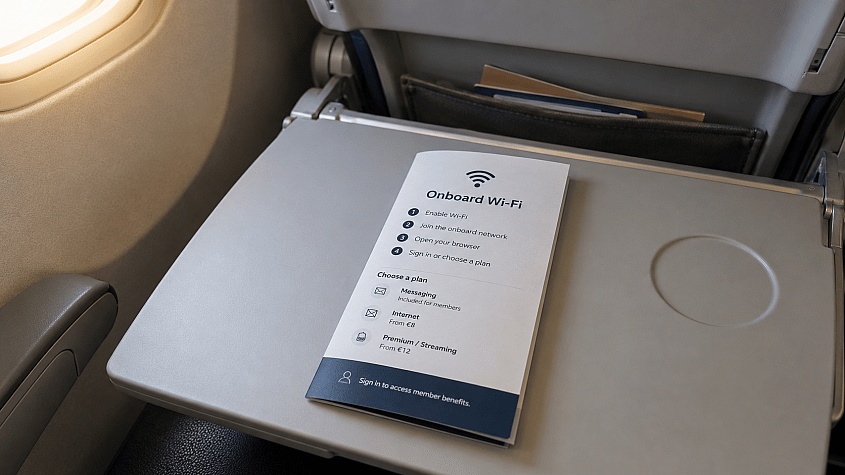 Uputstvo za Wi-Fi u avionu na sklopivom stolu