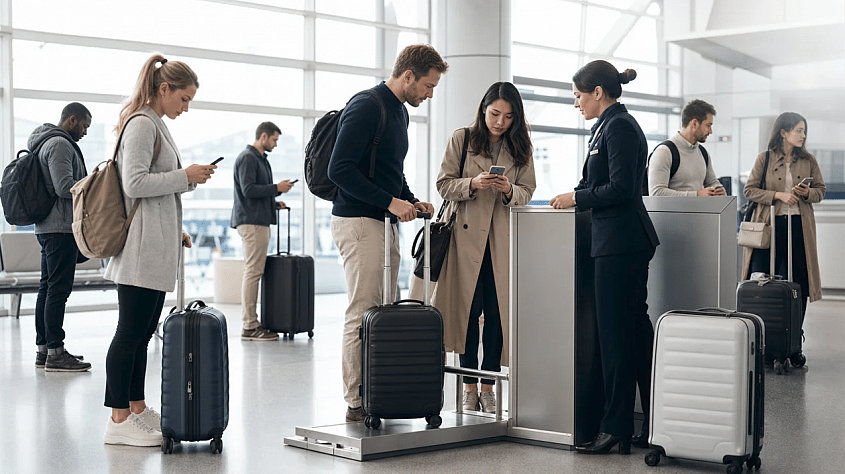 passagiers die wachten op hun vertraagde vlucht