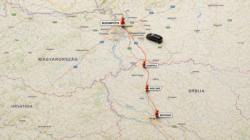 mapa puta od severne Srbije do aerodroma Budimpe&scaron;ta