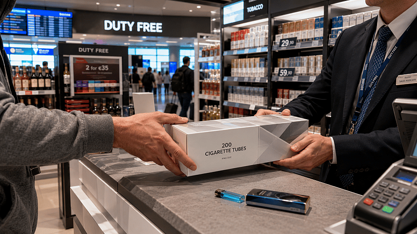 kupovina duvanskih proizvoda u duty free prodavnici na aerodromu