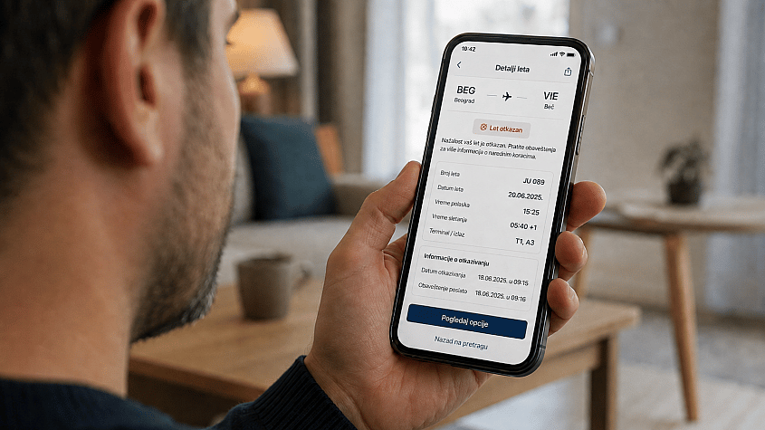 status otkazanog leta u mobilnoj aplikaciji