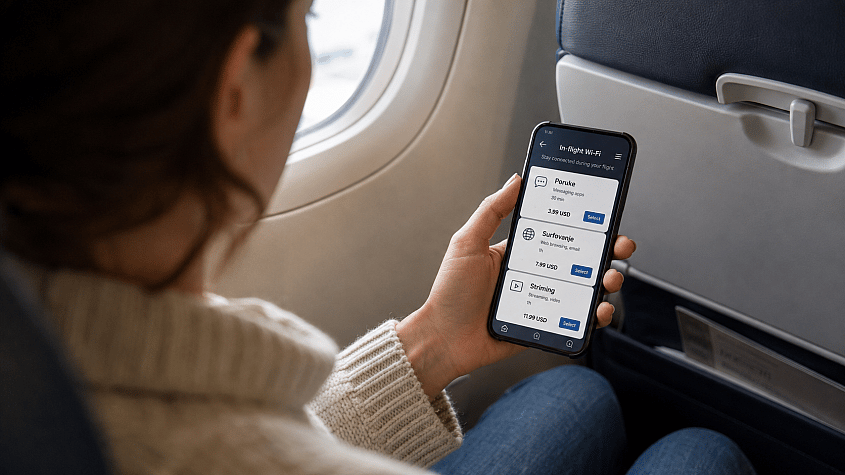 paketi za Wi-Fi u avionu na ekranu telefona