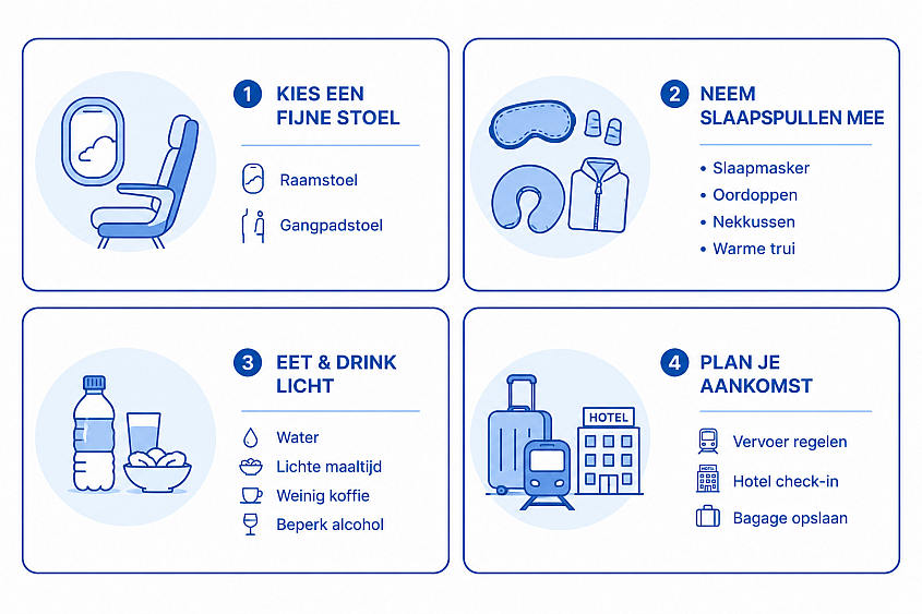 Checklist voor beter slapen op een nachtvlucht