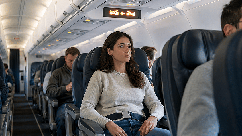 putnik vezan sigurnosnim pojasom tokom turbulencije