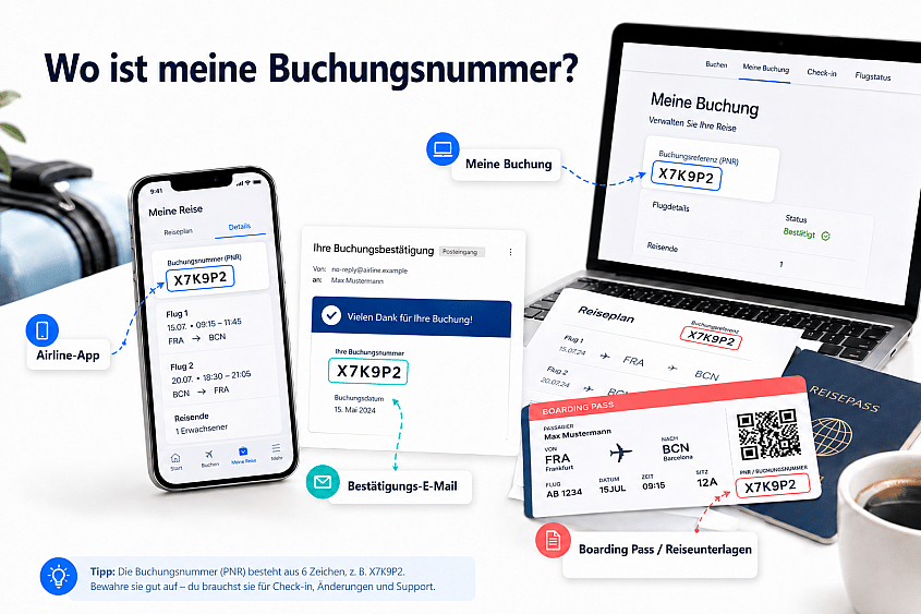 Buchungscode bei Fl&uuml;gen finden