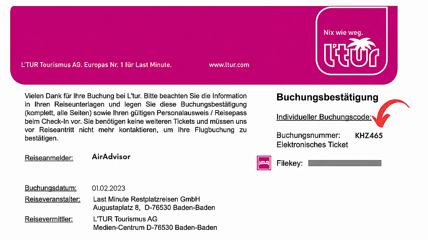 Buchungsnummer auf einem Ticket
