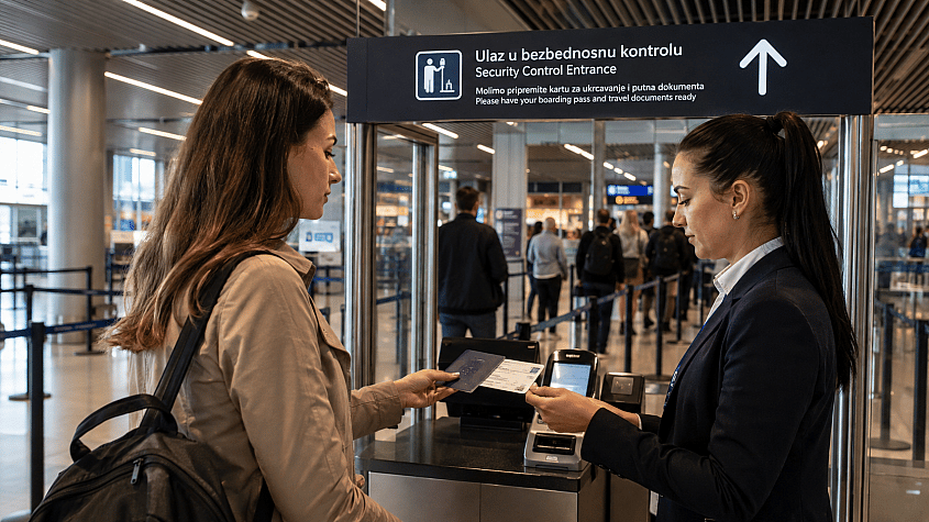 provera karte za ukrcavanje pre bezbednosne kontrole na aerodromu