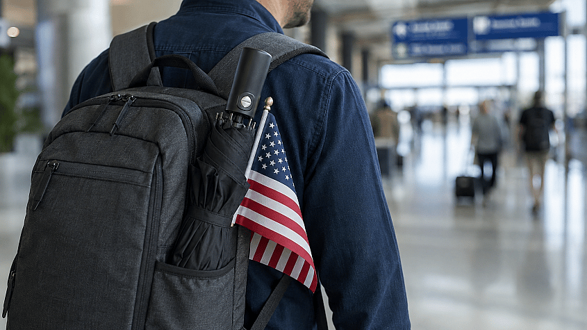 Ki&scaron;obran u ranac sa američkom zastavicom na aerodromu